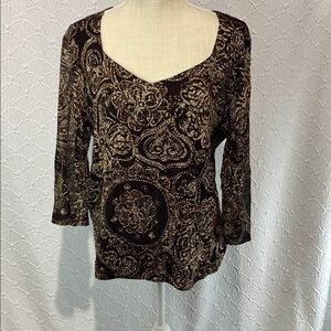 NWT Soft Works size large Elegant Brown and Gold Women's Top sparkly‎ bling